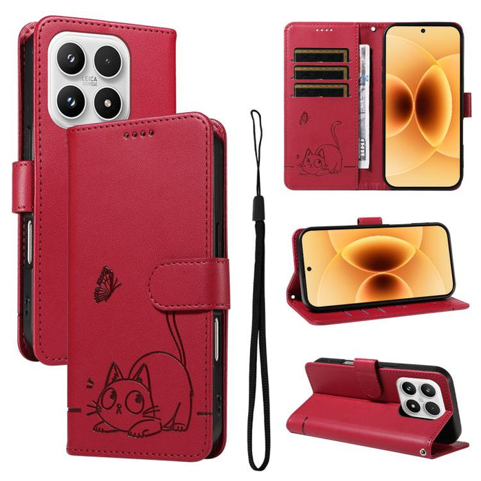 Adorable funda de cuero para teléfono con estampado de gato en relieve., For Xiaomi 17 Max 5G, For Xiaomi 17T Pro 5G Global, For Xiaomi 17T 5G Global, For Xiaomi 17 Pro Max, For Xiaomi 17, For Xiaomi Poco M7 4G 169mm, For Xiaomi Poco M7 4G 171mm       ...