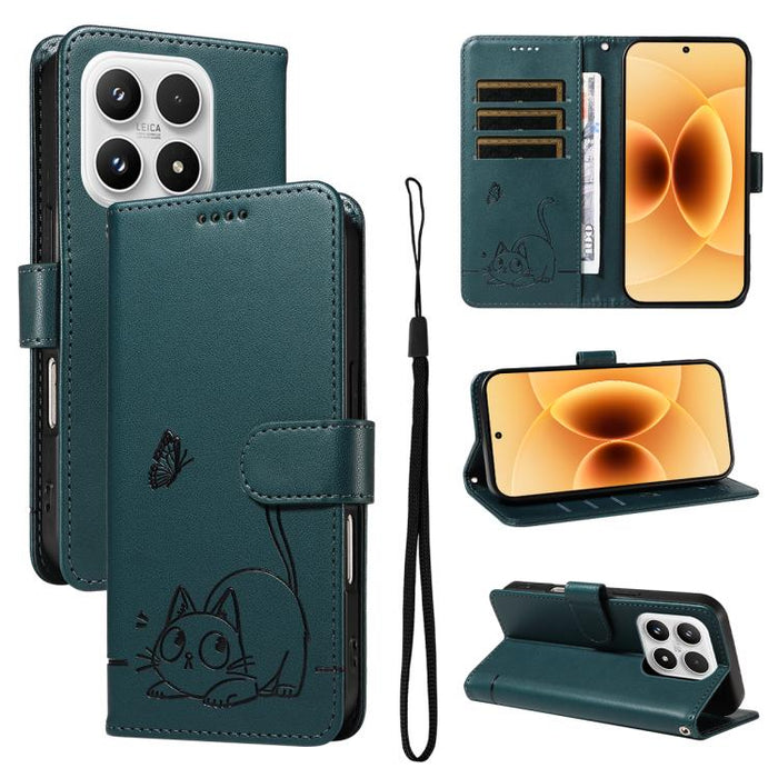 Adorable funda de cuero para teléfono con estampado de gato en relieve., For Xiaomi 17 Max 5G, For Xiaomi 17T Pro 5G Global, For Xiaomi 17T 5G Global, For Xiaomi 17 Pro Max, For Xiaomi 17, For Xiaomi Poco M7 4G 169mm, For Xiaomi Poco M7 4G 171mm       ...