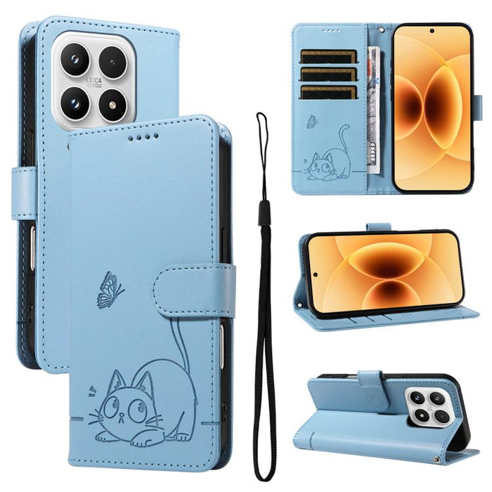 Adorable funda de cuero para teléfono con estampado de gato en relieve., For Xiaomi 17 Max 5G, For Xiaomi 17T Pro 5G Global, For Xiaomi 17T 5G Global, For Xiaomi 17 Pro Max, For Xiaomi 17, For Xiaomi Poco M7 4G 169mm, For Xiaomi Poco M7 4G 171mm       ...