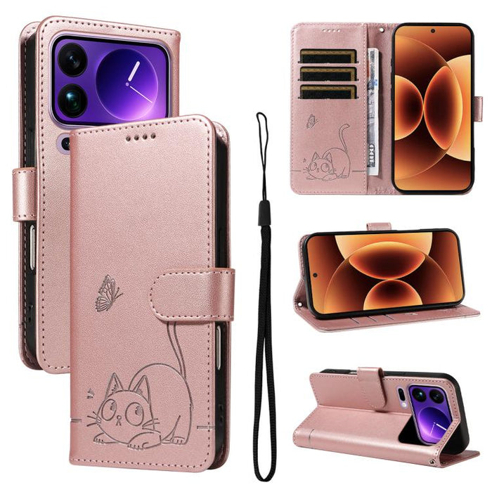 Adorable funda de cuero para teléfono con estampado de gato en relieve., For Xiaomi 17 Max 5G, For Xiaomi 17T Pro 5G Global, For Xiaomi 17T 5G Global, For Xiaomi 17 Pro Max, For Xiaomi 17, For Xiaomi Poco M7 4G 169mm, For Xiaomi Poco M7 4G 171mm       ...