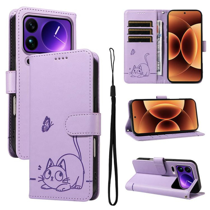 Adorable funda de cuero para teléfono con estampado de gato en relieve., For Xiaomi 17 Max 5G, For Xiaomi 17T Pro 5G Global, For Xiaomi 17T 5G Global, For Xiaomi 17 Pro Max, For Xiaomi 17, For Xiaomi Poco M7 4G 169mm, For Xiaomi Poco M7 4G 171mm       ...