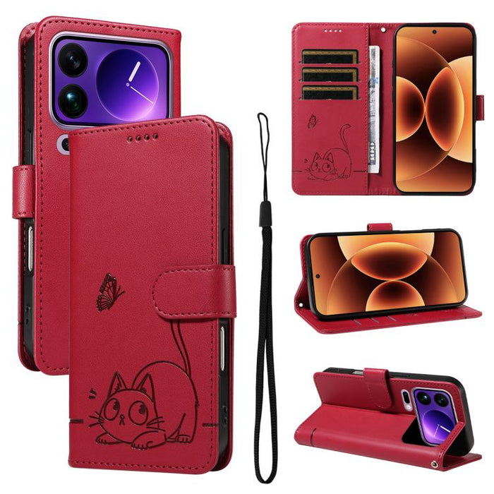 Adorable funda de cuero para teléfono con estampado de gato en relieve., For Xiaomi 17 Max 5G, For Xiaomi 17T Pro 5G Global, For Xiaomi 17T 5G Global, For Xiaomi 17 Pro Max, For Xiaomi 17, For Xiaomi Poco M7 4G 169mm, For Xiaomi Poco M7 4G 171mm       ...