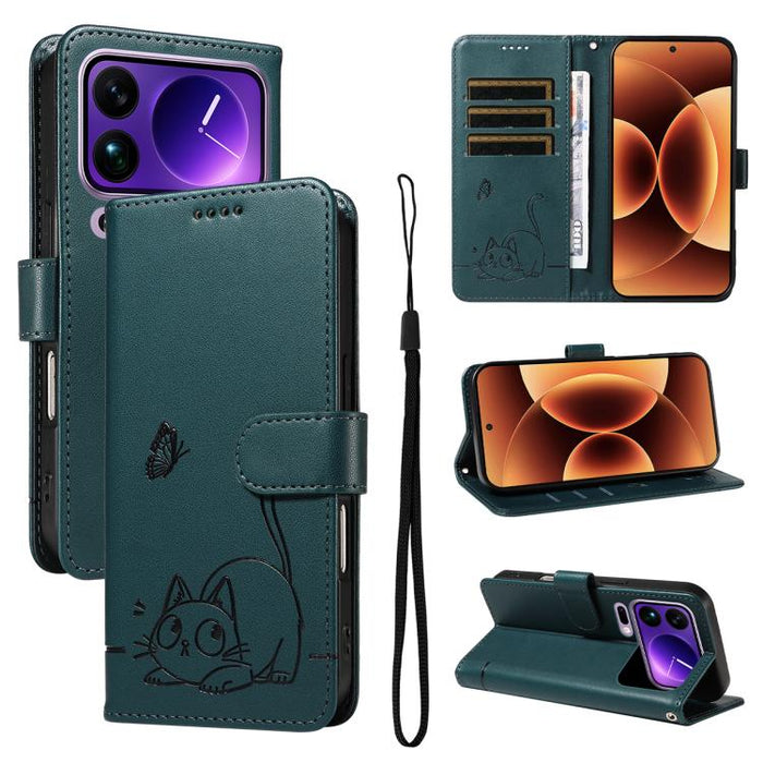Adorable funda de cuero para teléfono con estampado de gato en relieve., For Xiaomi 17 Max 5G, For Xiaomi 17T Pro 5G Global, For Xiaomi 17T 5G Global, For Xiaomi 17 Pro Max, For Xiaomi 17, For Xiaomi Poco M7 4G 169mm, For Xiaomi Poco M7 4G 171mm       ...