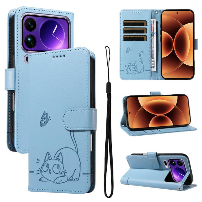 Adorable funda de cuero para teléfono con estampado de gato en relieve., For Xiaomi 17 Max 5G, For Xiaomi 17T Pro 5G Global, For Xiaomi 17T 5G Global, For Xiaomi 17 Pro Max, For Xiaomi 17, For Xiaomi Poco M7 4G 169mm, For Xiaomi Poco M7 4G 171mm       ...