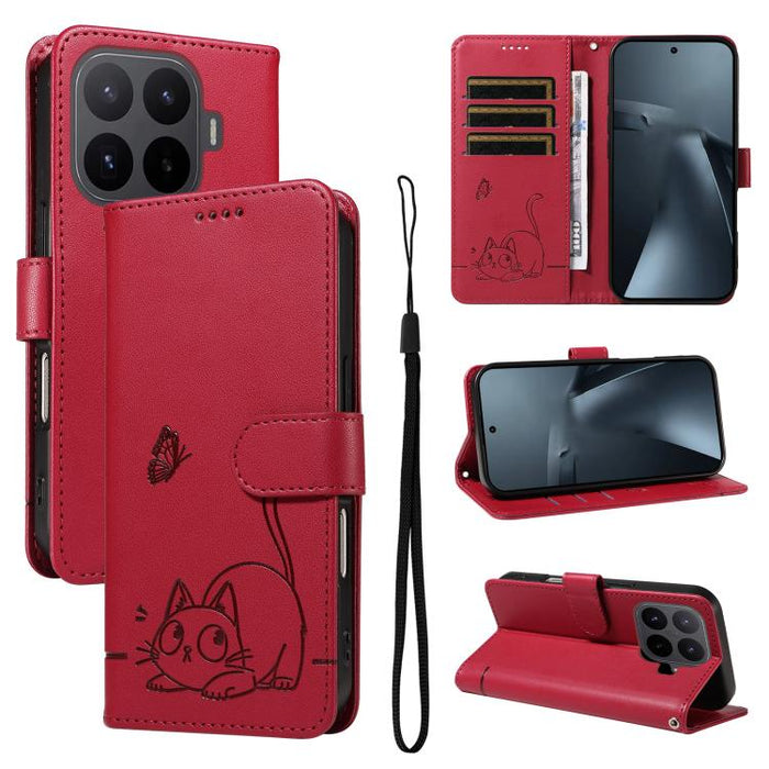 Adorable funda de cuero para teléfono con estampado de gato en relieve., For Xiaomi 17 Max 5G, For Xiaomi 17T Pro 5G Global, For Xiaomi 17T 5G Global, For Xiaomi 17 Pro Max, For Xiaomi 17, For Xiaomi Poco M7 4G 169mm, For Xiaomi Poco M7 4G 171mm       ...
