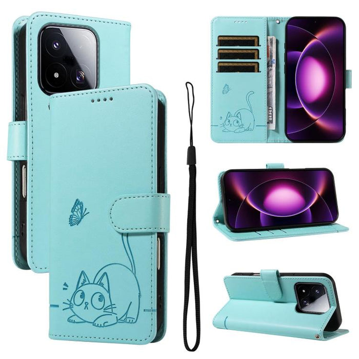 Adorable funda de cuero para teléfono con estampado de gato en relieve., For Xiaomi 17 Max 5G, For Xiaomi 17T Pro 5G Global, For Xiaomi 17T 5G Global, For Xiaomi 17 Pro Max, For Xiaomi 17, For Xiaomi Poco M7 4G 169mm, For Xiaomi Poco M7 4G 171mm       ...