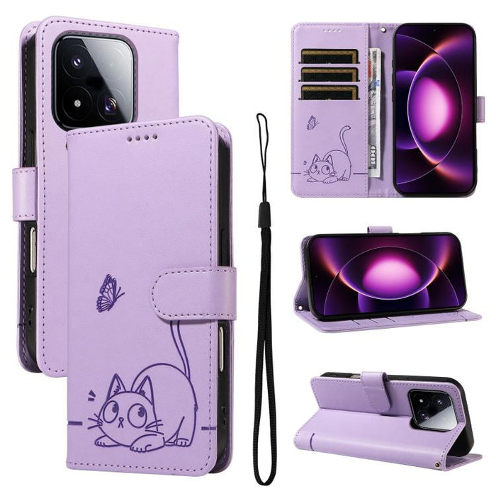 Adorable funda de cuero para teléfono con estampado de gato en relieve., For Xiaomi 17 Max 5G, For Xiaomi 17T Pro 5G Global, For Xiaomi 17T 5G Global, For Xiaomi 17 Pro Max, For Xiaomi 17, For Xiaomi Poco M7 4G 169mm, For Xiaomi Poco M7 4G 171mm       ...
