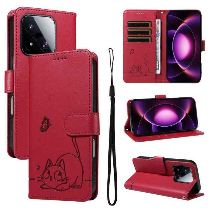 Adorable funda de cuero para teléfono con estampado de gato en relieve., For Xiaomi 17 Max 5G, For Xiaomi 17T Pro 5G Global, For Xiaomi 17T 5G Global, For Xiaomi 17 Pro Max, For Xiaomi 17, For Xiaomi Poco M7 4G 169mm, For Xiaomi Poco M7 4G 171mm       ...