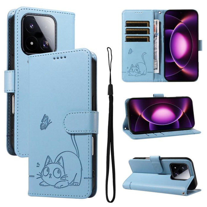 Adorable funda de cuero para teléfono con estampado de gato en relieve., For Xiaomi 17 Max 5G, For Xiaomi 17T Pro 5G Global, For Xiaomi 17T 5G Global, For Xiaomi 17 Pro Max, For Xiaomi 17, For Xiaomi Poco M7 4G 169mm, For Xiaomi Poco M7 4G 171mm       ...