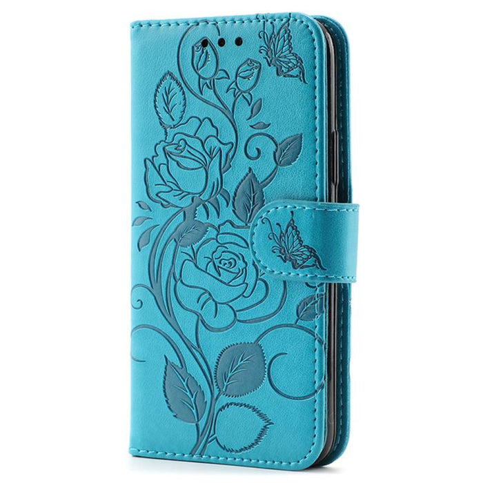 Rose Butterfly Embossed Leather Phone Case, For iPhone 17e / 16e, For iPhone 17 Pro Max, For iPhone 17 Pro, For iPhone 17, For iPhone Air