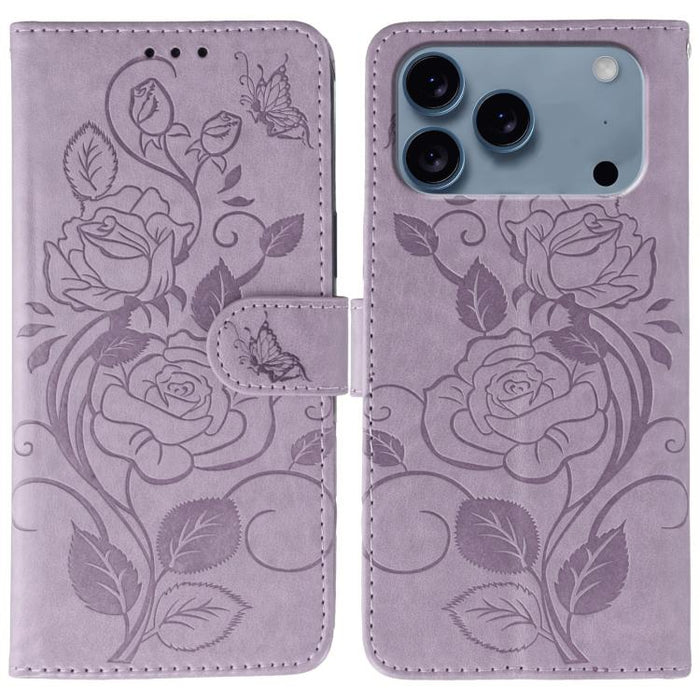 Funda de teléfono de piel con relieve de mariposa rosa, For iPhone 17e / 16e, For iPhone 17 Pro Max, For iPhone 17 Pro, For iPhone 17, For iPhone Air