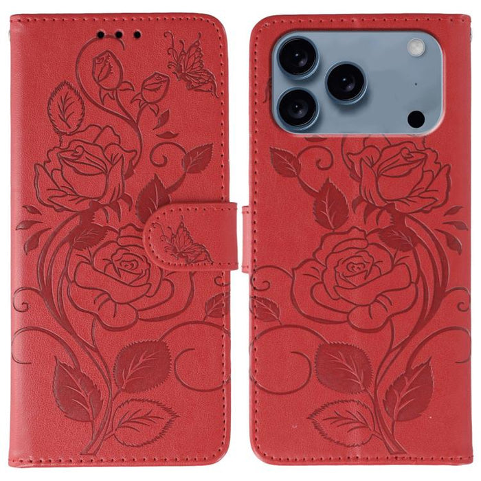 Funda de teléfono de piel con relieve de mariposa rosa, For iPhone 17e / 16e, For iPhone 17 Pro Max, For iPhone 17 Pro, For iPhone 17, For iPhone Air