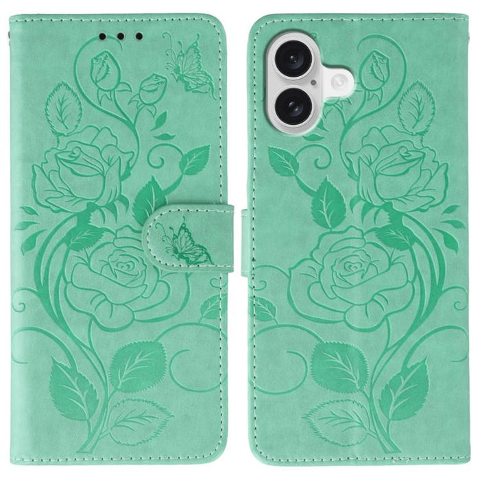 Rose Butterfly Embossed Leather Phone Case, For iPhone 17e / 16e, For iPhone 17 Pro Max, For iPhone 17 Pro, For iPhone 17, For iPhone Air