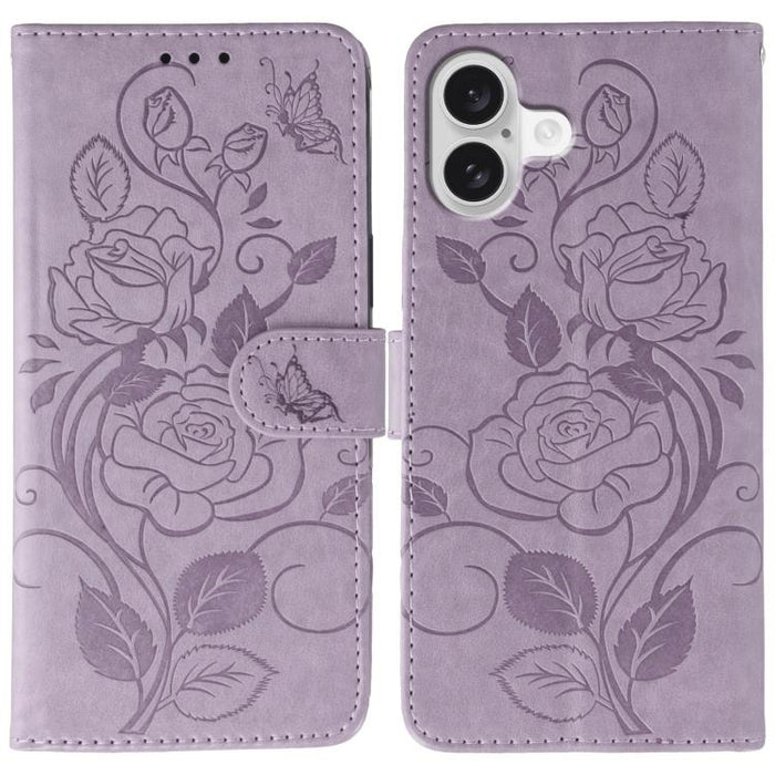 Rose Butterfly Embossed Leather Phone Case, For iPhone 17e / 16e, For iPhone 17 Pro Max, For iPhone 17 Pro, For iPhone 17, For iPhone Air