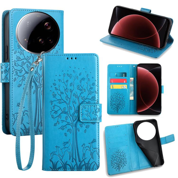 Funda de teléfono de cuero con relieve de árbol y ciervo, For Xiaomi 17 Ultra, For Xiaomi 17 Pro Max, For Xiaomi 17 Pro, For Xiaomi 17, For Xiaomi 15 Ultra