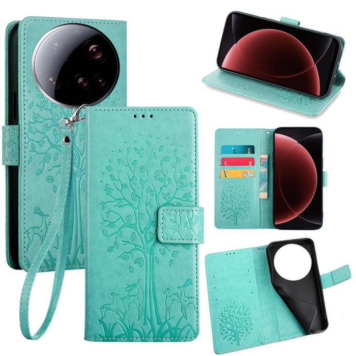Funda de teléfono de cuero con relieve de árbol y ciervo, For Xiaomi 17 Ultra, For Xiaomi 17 Pro Max, For Xiaomi 17 Pro, For Xiaomi 17, For Xiaomi 15 Ultra