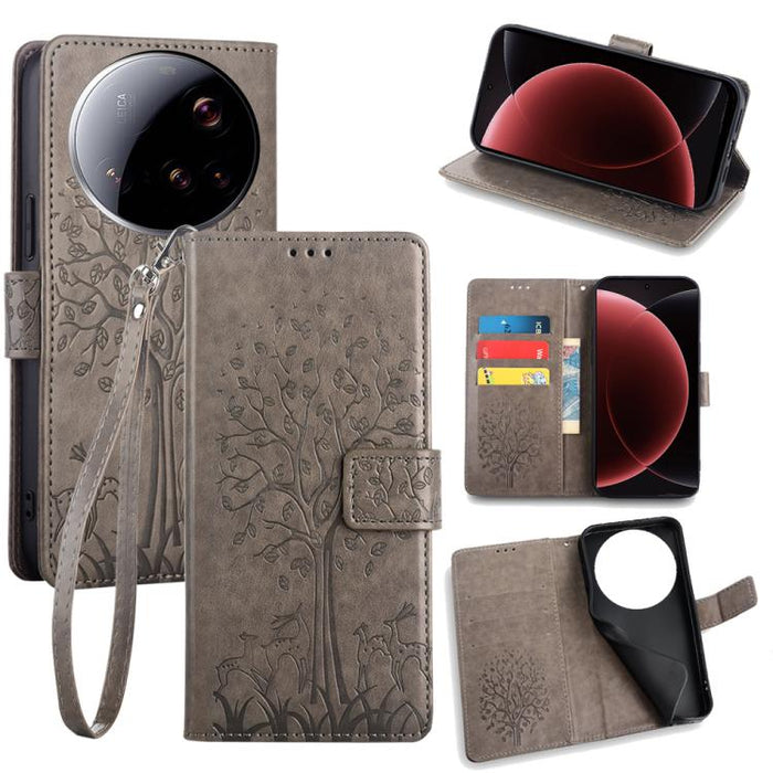 Funda de teléfono de cuero con relieve de árbol y ciervo, For Xiaomi 17 Ultra, For Xiaomi 17 Pro Max, For Xiaomi 17 Pro, For Xiaomi 17, For Xiaomi 15 Ultra