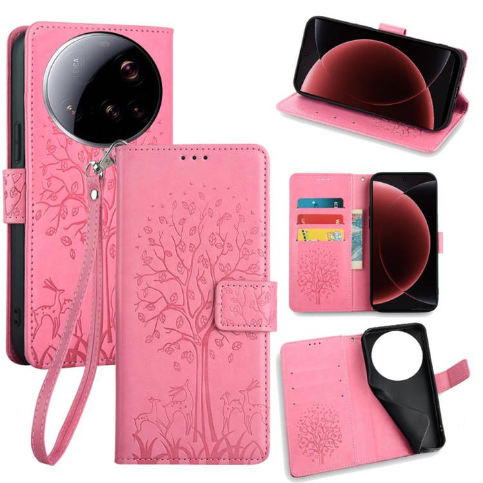 Funda de teléfono de cuero con relieve de árbol y ciervo, For Xiaomi 17 Ultra, For Xiaomi 17 Pro Max, For Xiaomi 17 Pro, For Xiaomi 17, For Xiaomi 15 Ultra