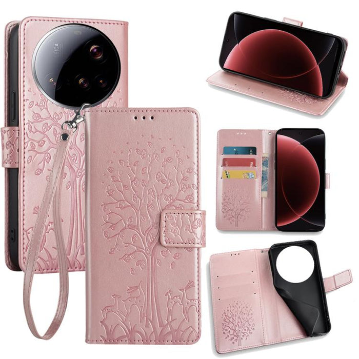 Funda de teléfono de cuero con relieve de árbol y ciervo, For Xiaomi 17 Ultra, For Xiaomi 17 Pro Max, For Xiaomi 17 Pro, For Xiaomi 17, For Xiaomi 15 Ultra