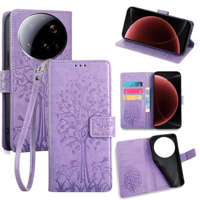 Funda de teléfono de cuero con relieve de árbol y ciervo, For Xiaomi 17 Ultra, For Xiaomi 17 Pro Max, For Xiaomi 17 Pro, For Xiaomi 17, For Xiaomi 15 Ultra