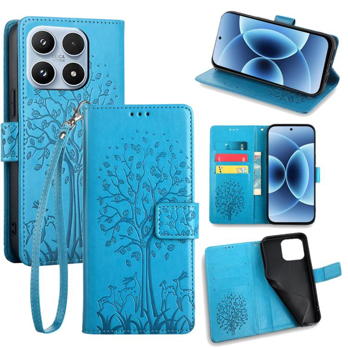 Funda de teléfono de cuero con relieve de árbol y ciervo, For Xiaomi 17 Ultra, For Xiaomi 17 Pro Max, For Xiaomi 17 Pro, For Xiaomi 17, For Xiaomi 15 Ultra