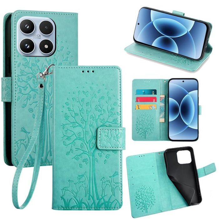 Funda de teléfono de cuero con relieve de árbol y ciervo, For Xiaomi 17 Ultra, For Xiaomi 17 Pro Max, For Xiaomi 17 Pro, For Xiaomi 17, For Xiaomi 15 Ultra