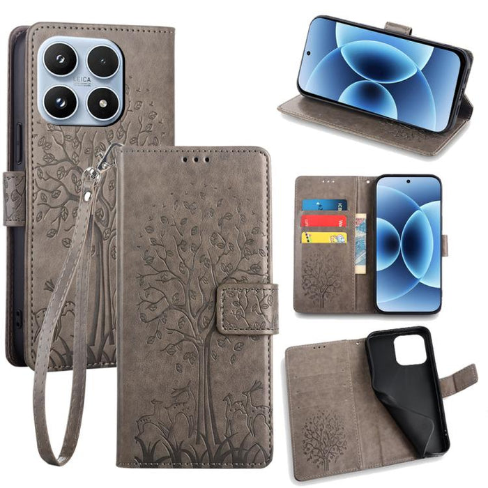 Funda de teléfono de cuero con relieve de árbol y ciervo, For Xiaomi 17 Ultra, For Xiaomi 17 Pro Max, For Xiaomi 17 Pro, For Xiaomi 17, For Xiaomi 15 Ultra