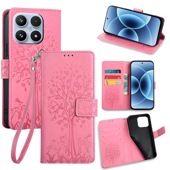 Funda de teléfono de cuero con relieve de árbol y ciervo, For Xiaomi 17 Ultra, For Xiaomi 17 Pro Max, For Xiaomi 17 Pro, For Xiaomi 17, For Xiaomi 15 Ultra
