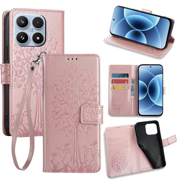 Funda de teléfono de cuero con relieve de árbol y ciervo, For Xiaomi 17 Ultra, For Xiaomi 17 Pro Max, For Xiaomi 17 Pro, For Xiaomi 17, For Xiaomi 15 Ultra