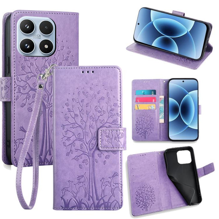 Funda de teléfono de cuero con relieve de árbol y ciervo, For Xiaomi 17 Ultra, For Xiaomi 17 Pro Max, For Xiaomi 17 Pro, For Xiaomi 17, For Xiaomi 15 Ultra