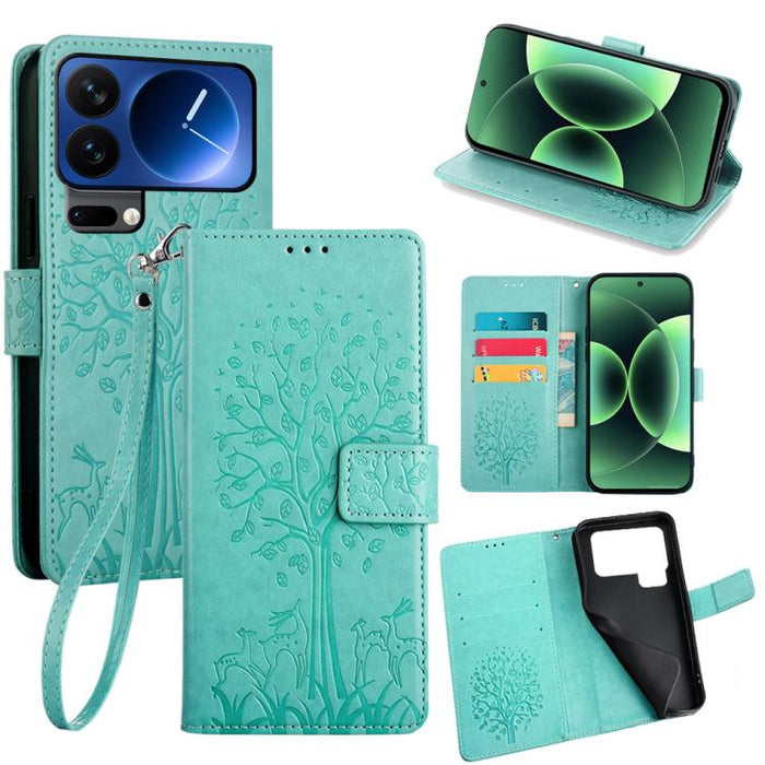 Funda de teléfono de cuero con relieve de árbol y ciervo, For Xiaomi 17 Ultra, For Xiaomi 17 Pro Max, For Xiaomi 17 Pro, For Xiaomi 17, For Xiaomi 15 Ultra
