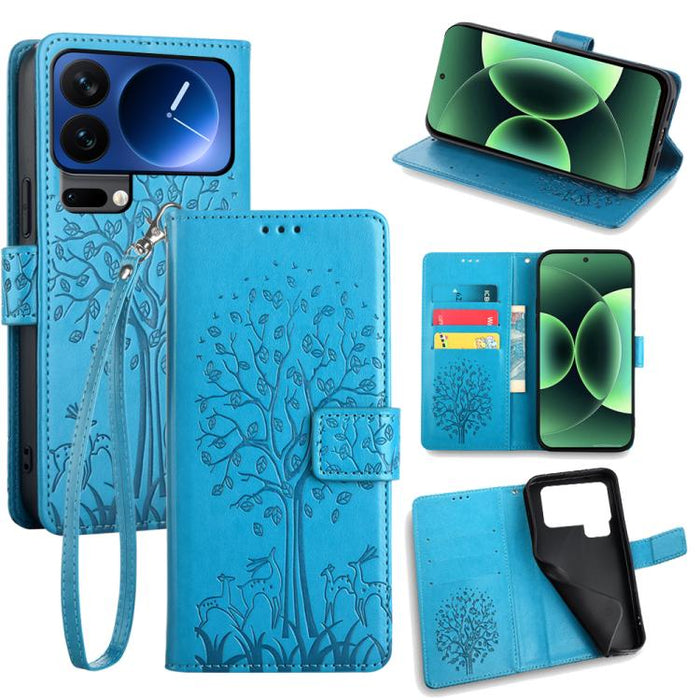 Funda de teléfono de cuero con relieve de árbol y ciervo, For Xiaomi 17 Ultra, For Xiaomi 17 Pro Max, For Xiaomi 17 Pro, For Xiaomi 17, For Xiaomi 15 Ultra
