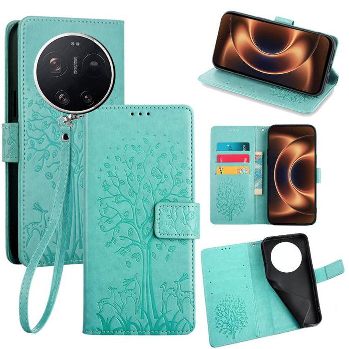 Funda de teléfono de cuero con relieve de árbol y ciervo, For Xiaomi 17 Ultra, For Xiaomi 17 Pro Max, For Xiaomi 17 Pro, For Xiaomi 17, For Xiaomi 15 Ultra