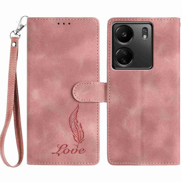 Funda para teléfono de piel sintética con relieve de plumas y tacto suave, For Redmi K90, For Redmi K90 Pro Max, For Redmi 15C 5G / 4G EU 173mm, For Redmi 15 5G / 4G EU 171mm, For Redmi 15C 5G / 4G Global 171mm, For Redmi A5 4G 173.3mm                 ...