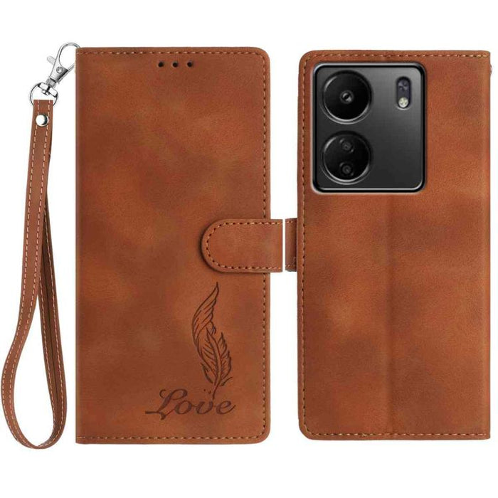Funda para teléfono de piel sintética con relieve de plumas y tacto suave, For Redmi K90, For Redmi K90 Pro Max, For Redmi 15C 5G / 4G EU 173mm, For Redmi 15 5G / 4G EU 171mm, For Redmi 15C 5G / 4G Global 171mm, For Redmi A5 4G 173.3mm                 ...