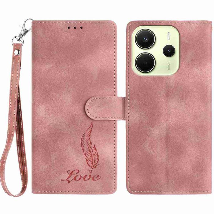 Funda para teléfono de piel sintética con relieve de plumas y tacto suave, For Redmi K90, For Redmi K90 Pro Max, For Redmi 15C 5G / 4G EU 173mm, For Redmi 15 5G / 4G EU 171mm, For Redmi 15C 5G / 4G Global 171mm, For Redmi A5 4G 173.3mm                 ...
