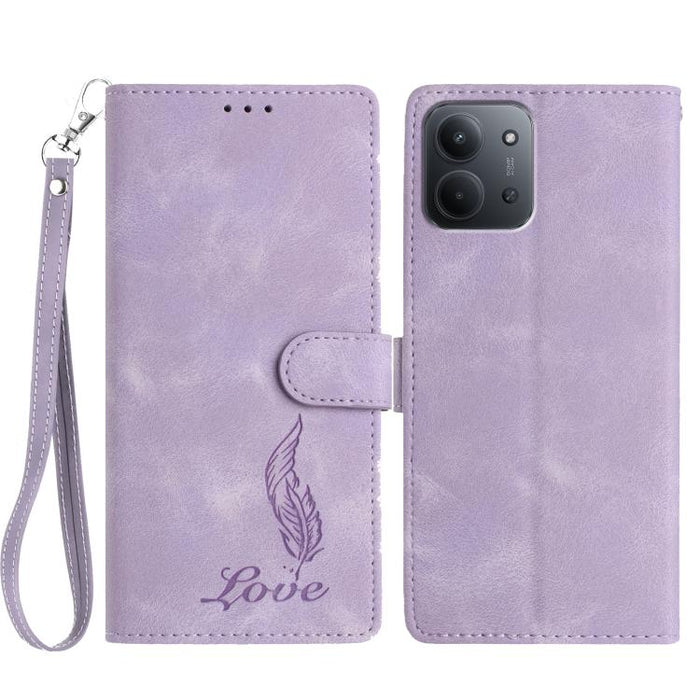 Funda para teléfono de piel sintética con relieve de plumas y tacto suave, For Redmi K90, For Redmi K90 Pro Max, For Redmi 15C 5G / 4G EU 173mm, For Redmi 15 5G / 4G EU 171mm, For Redmi 15C 5G / 4G Global 171mm, For Redmi A5 4G 173.3mm                 ...