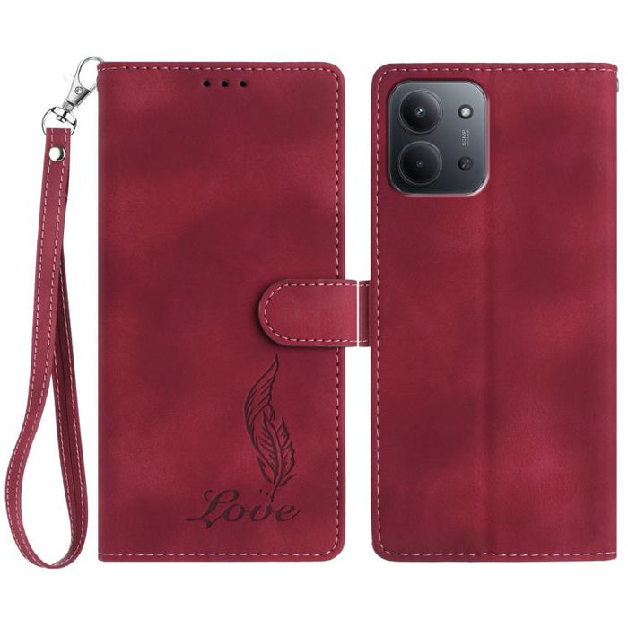 Funda para teléfono de piel sintética con relieve de plumas y tacto suave, For Redmi K90, For Redmi K90 Pro Max, For Redmi 15C 5G / 4G EU 173mm, For Redmi 15 5G / 4G EU 171mm, For Redmi 15C 5G / 4G Global 171mm, For Redmi A5 4G 173.3mm                 ...