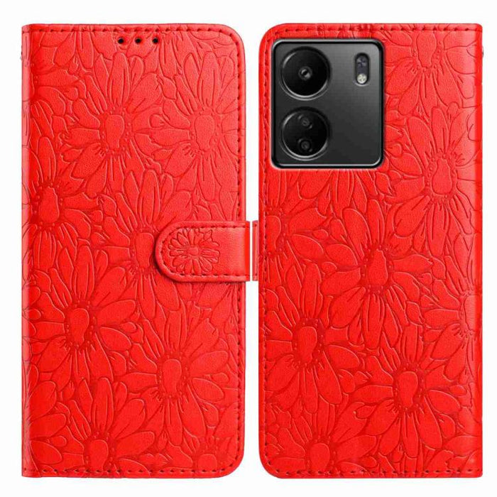 Funda de teléfono de cuero con relieve de margarita, For Redmi A3, For Redmi 13C 4G