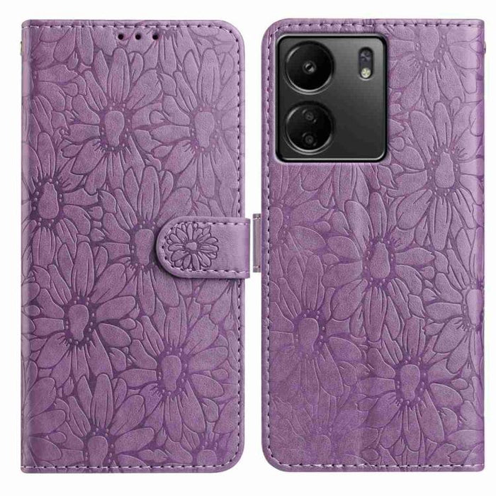 Funda de teléfono de cuero con relieve de margarita, For Redmi A3, For Redmi 13C 4G