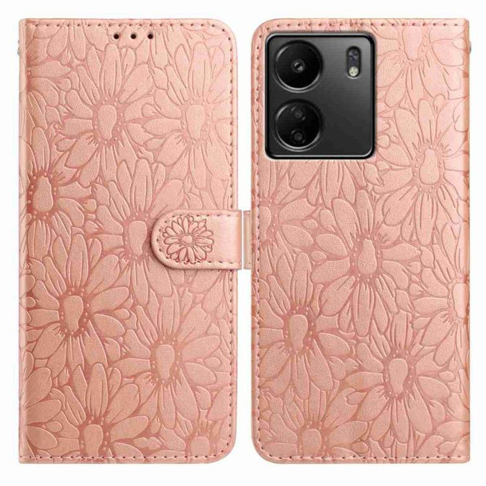 Funda de teléfono de cuero con relieve de margarita, For Redmi A3, For Redmi 13C 4G