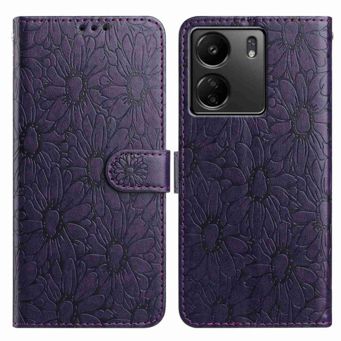 Funda de teléfono de cuero con relieve de margarita, For Redmi A3, For Redmi 13C 4G