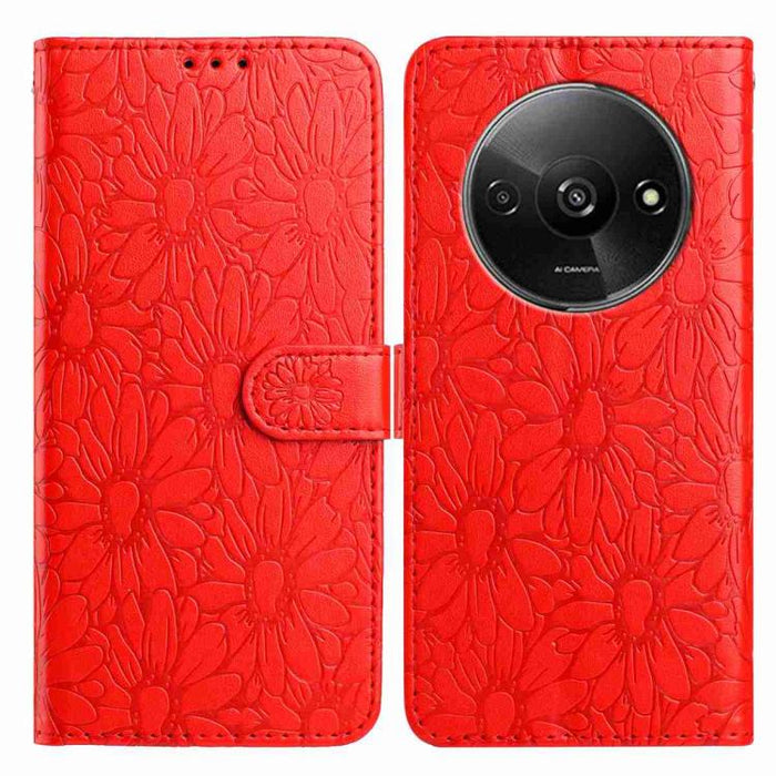 Funda de teléfono de cuero con relieve de margarita, For Redmi A3, For Redmi 13C 4G