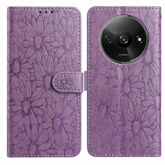 Funda de teléfono de cuero con relieve de margarita, For Redmi A3, For Redmi 13C 4G