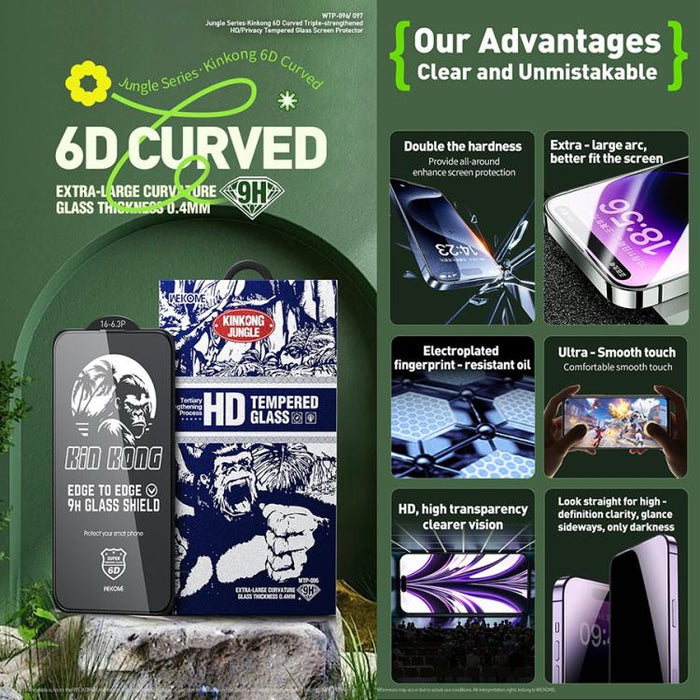 WK WTP-096 Jungle Series Kinkong 6D Curved HD Tempered Glass Film, For iPhone 16 Pro Max, For iPhone 16 Pro, For iPhone 16 Plus / 15 Plus, For iPhone 16 / 15, For iPhone 15 Pro Max, For iPhone 15 Pro