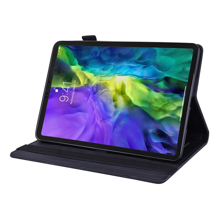 Estuche de cuero con tapa horizontal en relieve con textura de becerro con soporte y ranuras para tarjetas y marco de fotos