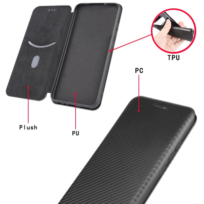 Textura de fibra de carbono Flip horizontal magnético TPU + PC + Funda de cuero PU con ranura para tarjeta, For Kyocera Android One S6, For Kyocera Gratina KYV48, For Ulefone Note 9P, For Sharp Aquos Zero 5G Basic, For iPod Touch 5 / 6 / 7