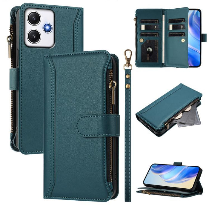 Estuche de piel con cierre magnético, 9 ranuras para tarjetas y cremallera, con correa de mano., For Redmi K80 / K80 Pro, For Redmi Note 14 Pro 4G, For Redmi Note 14 4G 163.25mm, For Redmi 14C 4G / 14R 5G / A3 Pro, For Redmi Note 14 Pro+ 5G            ...