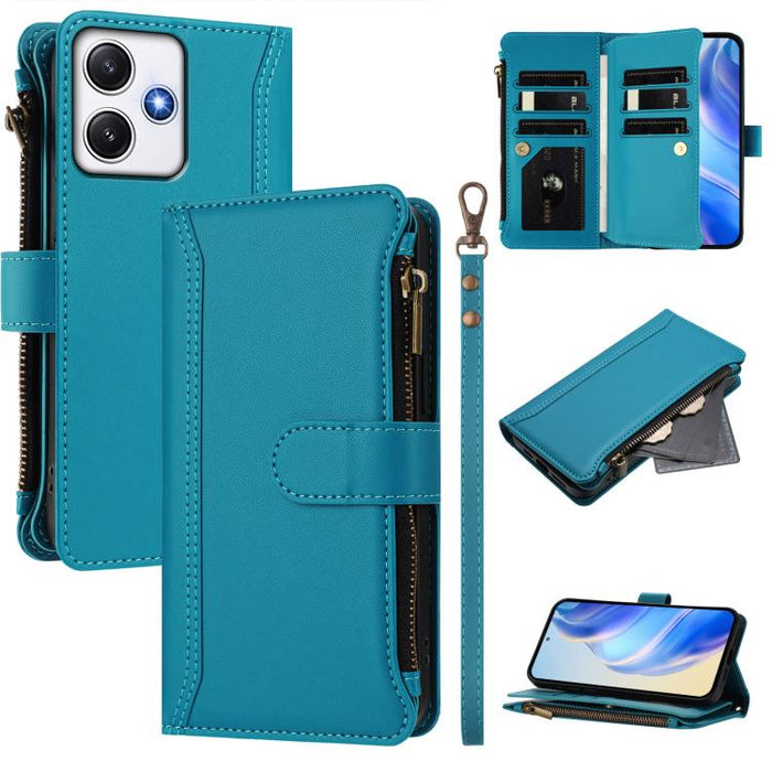 Estuche de piel con cierre magnético, 9 ranuras para tarjetas y cremallera, con correa de mano., For Redmi K80 / K80 Pro, For Redmi Note 14 Pro 4G, For Redmi Note 14 4G 163.25mm, For Redmi 14C 4G / 14R 5G / A3 Pro, For Redmi Note 14 Pro+ 5G            ...