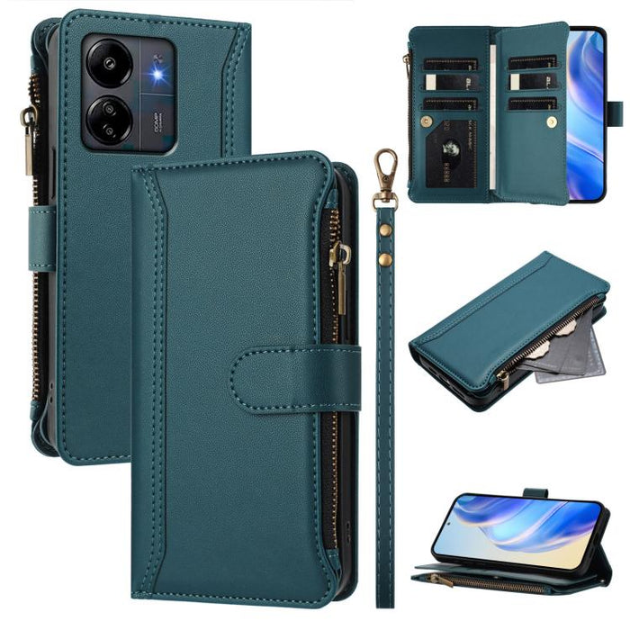 Estuche de piel con cierre magnético, 9 ranuras para tarjetas y cremallera, con correa de mano., For Redmi K80 / K80 Pro, For Redmi Note 14 Pro 4G, For Redmi Note 14 4G 163.25mm, For Redmi 14C 4G / 14R 5G / A3 Pro, For Redmi Note 14 Pro+ 5G            ...